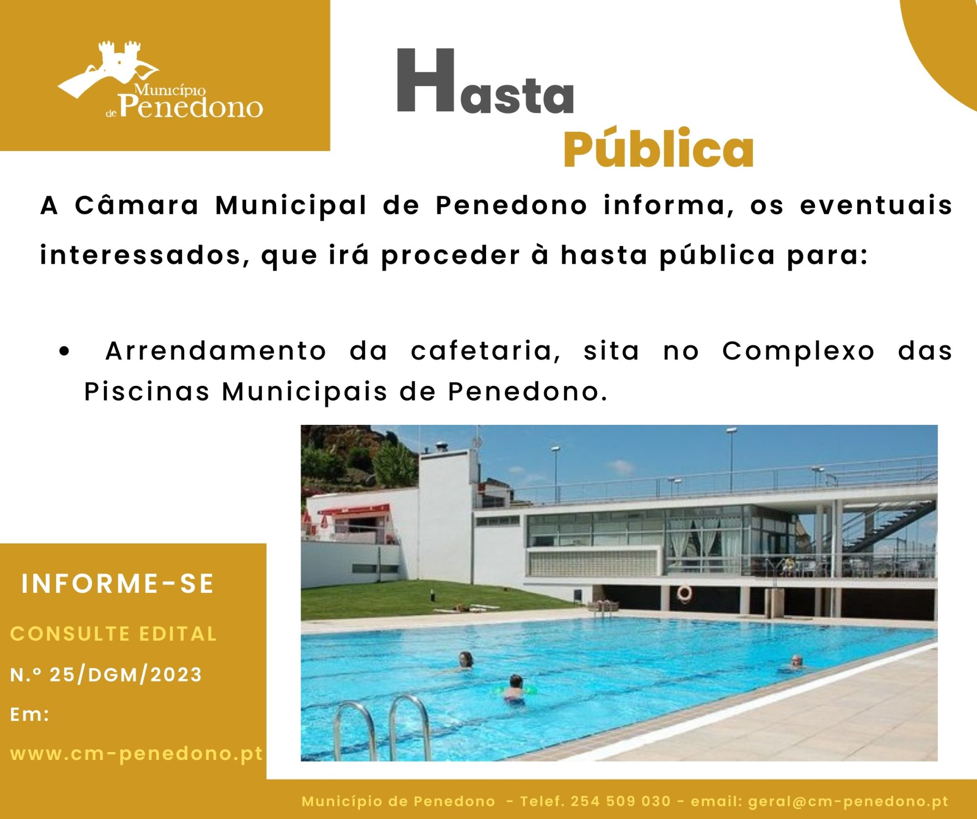 Hasta Pública – Arrendamento da cafetaria, sita no Complexo das Piscinas Municipais de Penedono