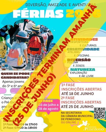 As inscrições para as Férias de Verão terminam a 25 de junho